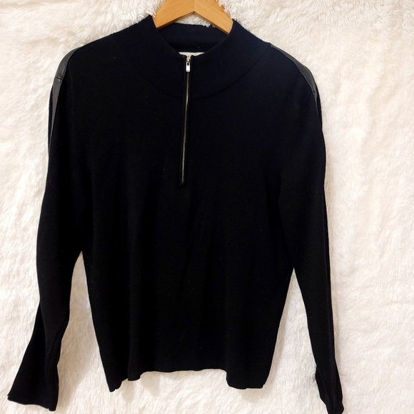 Dana Buchman Leather Trimmed Zip Sweater - Picture 2 of 5